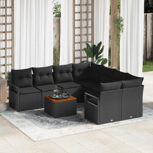 vidaXL Hagesofa Set 9 stk. Svart polyrotting