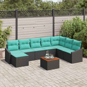 vidaXL Hagesofa Set 9 stk. Svart polyrotting