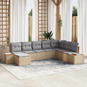 vidaXL Hagesofa Set 8 stk. Beige Poly rattan