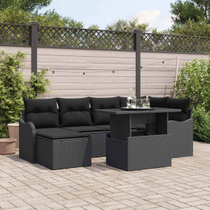 vidaXL Hagesofa Set 7 stk. Svart Poly rattan