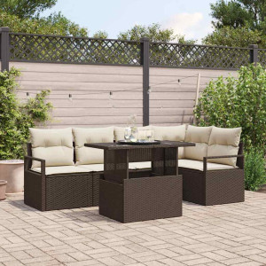 vidaXL Hagesofa Set 6 stk. 5-Antall seter Brun og Krem polyrotting