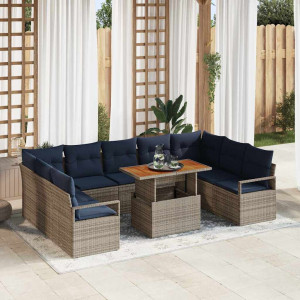 vidaXL Hagesofa Set 10 stk. 9-Antall seter Grå og marineblå
