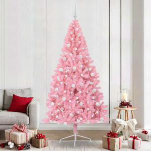 vidaXL Kunstig Forhåndsopplyst Juletre med 300 LED Rosa 240 cm PVC