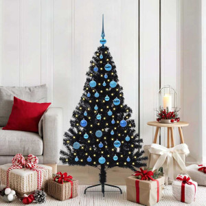 vidaXL Kunstig Forhåndsopplyst Juletre med 150 LED Svart 150 cm PVC