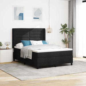 vidaXL Boksfjær Seng med pute med hodegjerde Svart 200 x 160 cm stoff