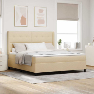 vidaXL Boksfjær Seng med pute med hodegjerde Krem 200 x 180 cm stoff