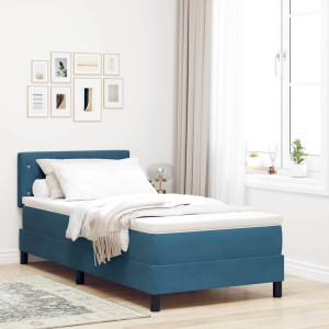 vidaXL LED Box Springer Bed med madrass Mørkeblå 90 x 190 cm Fløyel
