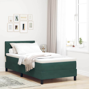 vidaXL LED Box Springer Bed med madrass Mørkegrønn 90 x 190 cm Fløyel