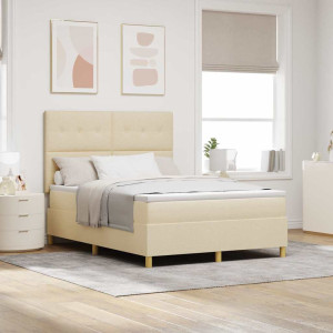vidaXL LED Box Springer Bed med hodegjerde Krem 140 x 190 cm stoff