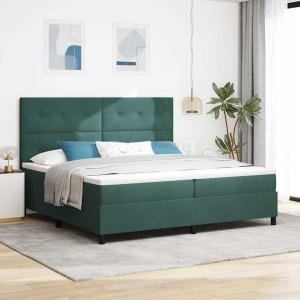 vidaXL LED Box Springer Bed Mørkegrønn 200 x 200 cm Fløyel
