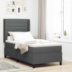 vidaXL LED Box Springer Bed med madrass Mørkegrå 100 x 200 cm stoff