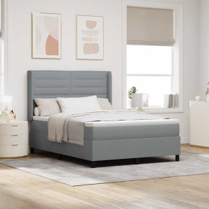 vidaXL LED Box Springer Bed med madrass Lysegrå 140 x 190 cm stoff