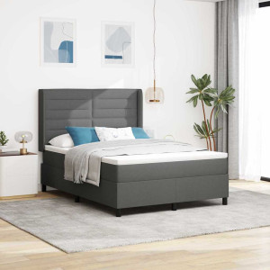 vidaXL LED Box Springer Bed med madrass Mørkegrå 140 x 190 cm stoff