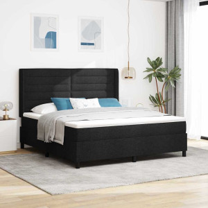 vidaXL LED Box Springer Bed med madrass Svart 180 x 200 cm stoff