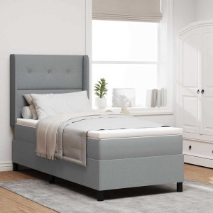 vidaXL LED Box Springer Bed med hodegjerde Lysegrå 90 x 190 cm stoff
