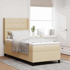 vidaXL LED Box Springer Bed med hodegjerde Krem 90 x 190 cm stoff