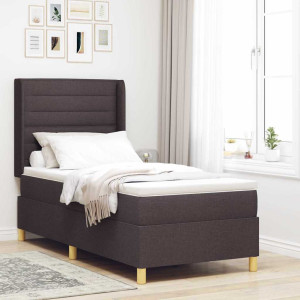 vidaXL Boksfjær Seng med LED-lysstrimler Brun 90 x 190 cm stoff