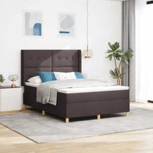 vidaXL Boksfjær Seng med LED-lysstrimler Brun 160 x 200 cm stoff