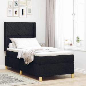 vidaXL Boksfjær Seng med LED-lysstrimler Svart 100 x 200 cm stoff