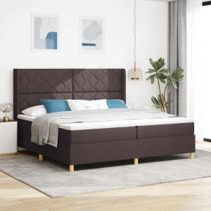 vidaXL Boksfjær Seng med LED-lysstrimler Brun 200 x 200 cm stoff