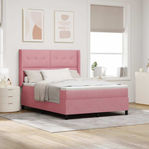 vidaXL Boksfjær Seng med LED-lysstrimler Rosa 140 x 190 cm Fløyel