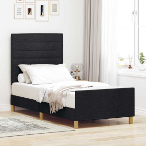 vidaXL Sengestamme med hodegjerde Svart 90 x 190 cm stoff
