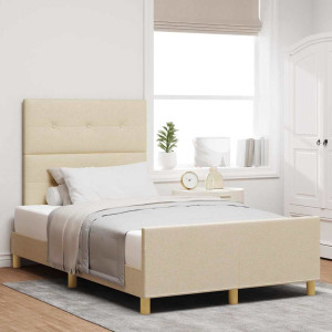 vidaXL Sengestamme med hodegjerde Krem 120 x 190 cm stoff
