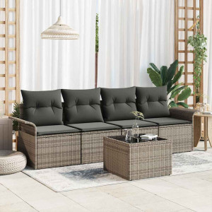 vidaXL Hagesofa Set 5 stk. Grå polyrotting