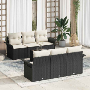 vidaXL Hagesofa Set 7 stk. Svart og krem polyrotting