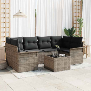 vidaXL Hagesofa Set 7 stk. 6-Antall seter Grå polyrotting