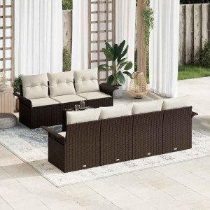 vidaXL Hagesofa Set 8 stk. 7-Antall seter Brun og Krem polyrotting