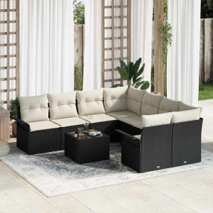 vidaXL Hagesofa Set 9 stk. Svart og krem polyrotting