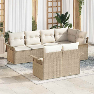 vidaXL Hagesofa Set 7 stk. Beige Poly rattan