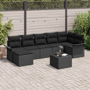 vidaXL Hagesofa Set 8 stk. Svart polyrotting