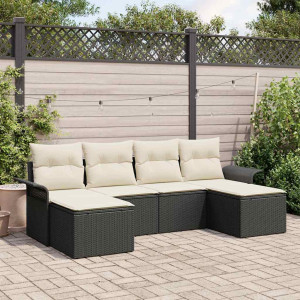 vidaXL Hagesofa Set 6 stk. Svart polyrotting