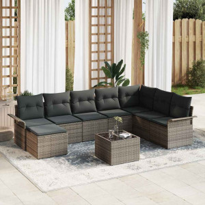 vidaXL Hagesofa Set 9 stk. Svart Poly rattan