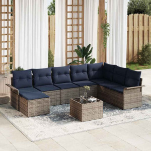 vidaXL Hagesofa Set 9 stk. Grå Poly rattan