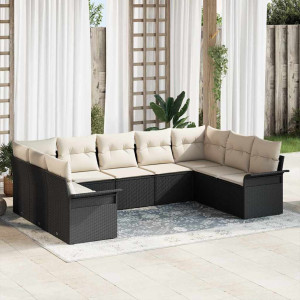 vidaXL Hagesofa Set 9 stk. Svart polyrotting