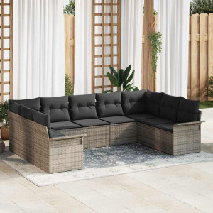vidaXL Hagesofa Set 9 stk. Grå polyrotting