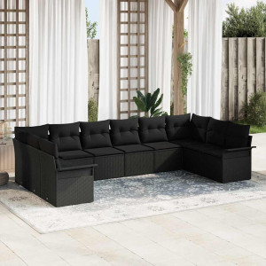 vidaXL Hagesofa Set 10 stk. Svart polyrotting
