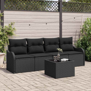 vidaXL Hagesofa Set 5 stk. 4-Antall seter Svart polyrotting