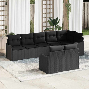 vidaXL Hagesofa Set 8 stk. Svart polyrotting
