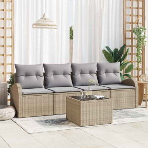 vidaXL Hagesofa Set 5 stk. 4-Antall seter Beige og grå polyrotting