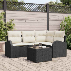 vidaXL Hagesofa Set 5 stk. Svart og Hvit polyrotting