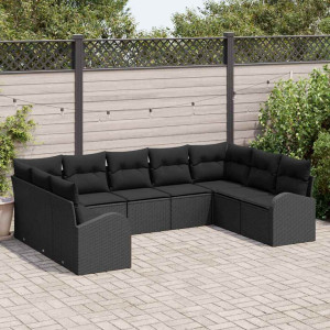 vidaXL Hagesofa Set 9 stk. Svart polyrotting