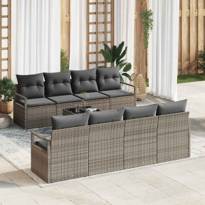 vidaXL Hagesofa Set 9 stk. 8-Antall seter Grå polyrotting
