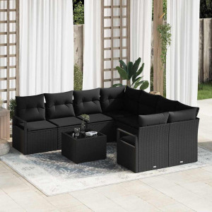 vidaXL Sofa sett 9 stk. 8-Antall seter Svart polyrotting