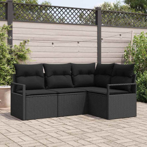 vidaXL Sofa sett 4 stk. Svart polyrotting