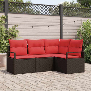 vidaXL Hagesofa Set 4 stk. Brun og rød polyrotting
