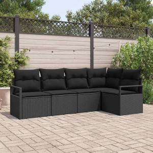 vidaXL Hagesofa Set 5 stk. Svart polyrotting